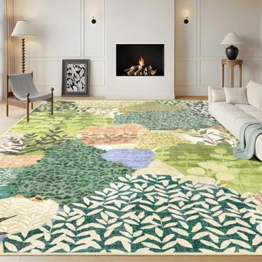 Imagem de DEXDE Tapetes de área grande, 22 x 30,5 cm, sala de estar, floral, lavável, estampa boho, vintage, tapete antiderrapante para quarto, quarto de crianças, cozinha, sala de jogos, escritório, sala de