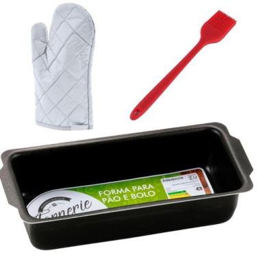 Imagem de Forma Pão Retangular Antiaderente 1,3L + Luva + Pincel - Marcolar