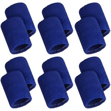 Imagem de 12 pulseiras esportivas esportivas absorventes de pulso para crianças, mulheres e homens, faixa de suor para tênis, basquete, futebol, corrida, ginástica, golfe, malhar (azul)
