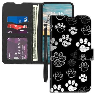 Imagem de Capa carteira para Samsung Galaxy A35 5G, alça de pulso com suporte de cartão, fecho magnético flip de couro, capa interna de TPU com proteção contra quedas para Samsung A35 5G, estampa de pata cinza