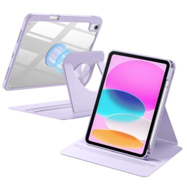 Imagem de Wenlaty Capa para iPad (A16) 11ª geração 2025, para iPad 10ª geração, capa de 10,9 polegadas 2022 com suporte para lápis, capa protetora giratória de 360°, parte traseira magnética destacável, lavanda