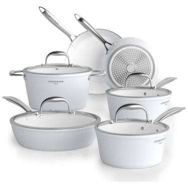 Imagem de Conjunto de Panelas Antiaderente Revestida de Cerâmica, 10 Peças, Branca, COOKSMARK SW701, Branco