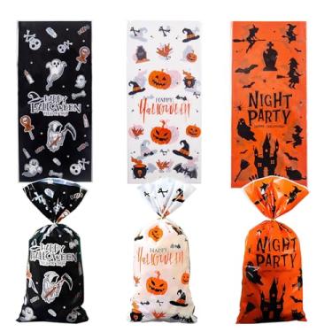 Imagem de Muswarm Sacos de doces de Halloween, 100 peças de doces ou travessuras de celofane com laços torcidos, para embalagem de lanches e biscoitos, suprimentos de festa (Halloween-3)