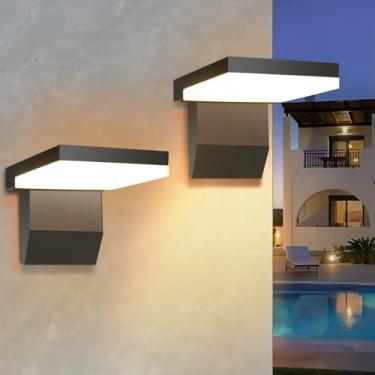 Imagem de Yexati Luminária de parede externa de 40 W, iluminação de parede externa 4000LM 3000K, luz de montagem de parede moderna à prova d'água IP66 para varanda e garagem, pacote com 2, preto