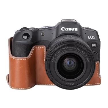 Imagem de MUZIRI KINOKOO Capa para câmera Canon EOS R8/RP DSLR, capa protetora de couro PU estilo retrô com alça de mão e design inferior de abertura - marrom