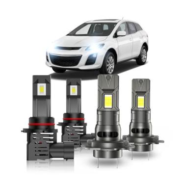 Imagem de PCKXAZL Para Mazda CX-7 2007 2008 2009 2010 2011 2012 lâmpadas combo, 9005 H7 Hi-Low Beam, 800% mais brilhante, Plug and Play, 60.000 horas de vida útil (pacote com 4)