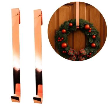 Imagem de Jogo 2 Suportes Para Guirlanda Metal Rosê Metalizado 37cm Encaixe Porta - Magizi