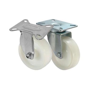 Imagem de Kit 2 un roda rodízio fixo e giratório nylon 5 pol 130mm - AJAX