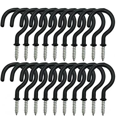 Imagem de Ganchos de teto resistentes, pacote com 24 ganchos de parafuso revestidos de vinil de 7,4 cm para pendurar plantas, canecas, sinos de vento, utensílios, uso interno/externo (preto)