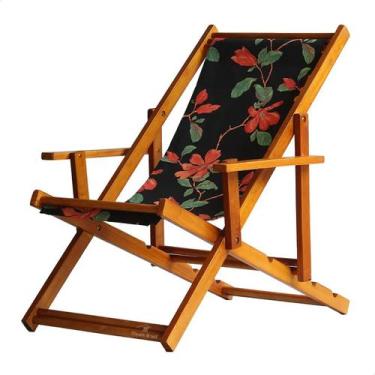 Imagem de Cadeira Espreguiçadeira Preguiçosa Dobrável Envernizada Mel em Madeira