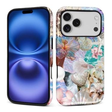 Imagem de MQJCYB Capa para 17 Pro, híbrida, resistente, 2 em 1, proteção robusta à prova de choque, brilhante, capa para 17 conchas pro oceano, estrela-do-mar, pérolas, flores