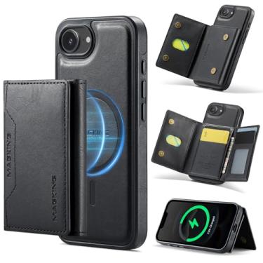 Imagem de DG.MING Capa de couro magnética removível 2 em 1 para iPhone 16e, carteira com bloqueio de RFID com 8 compartimentos para cartão, compatível com carregamento sem fio MagSafe, capa protetora de