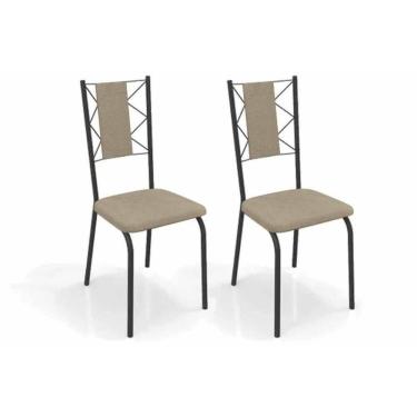 Imagem de Cadeira Sala De Jantar Lisboa 2c076prf Aço Kit 2 Un Preto/linho Bege Fendi - Kappesberg