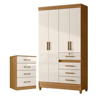 Imagem de Guarda Roupa Solteiro Sobral e Cômoda MS913 Freijó Off White Moval