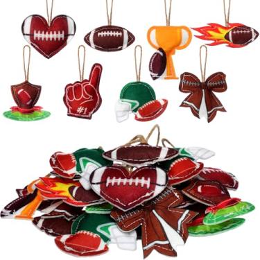 Imagem de Hahafelt 24 peças de enfeite de futebol para pendurar futebol 3D, ornamentos de feltro com cordas, decoração de pendurar para festa de outono, suprimentos para decoração de árvore de Natal para