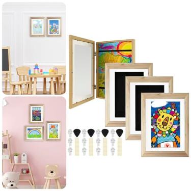 Imagem de Moldura de arte infantil com 4 peças, 21,5 x 28 cm, abertura frontal mutável, moldura para fotos para 50 a 100 obras de arte, armazenamento de arte suspenso e exibição de arte para crianças, desenhos