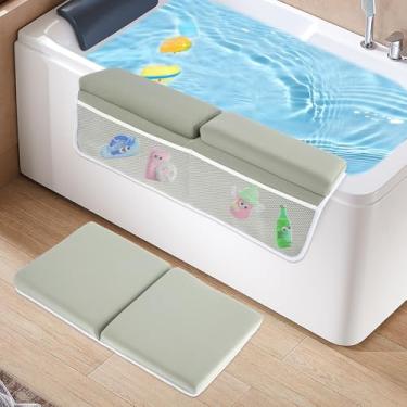 Imagem de Conjunto de joelheira e descanso de cotovelo para banho de bebê, confortável de 3,8 cm, tapete de banho antiderrapante de secagem rápida para mamãe e cotovelo de banheira com bolsos para itens