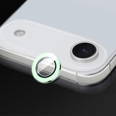 Imagem de Omorro Compatível com protetor de lente luminoso para câmera iPhone Plus, película ultrafina, vidro temperado, à prova de choque, capa branca