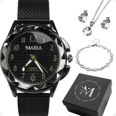 Imagem de Colar Brinco + Relogio Feminino Prova Dagua Aço Inox + Caixa - Brashop