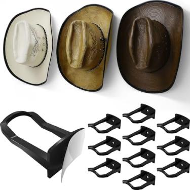 Imagem de Modern JP Ganchos adesivos de chapéu de cowboy para parede (pacote com 10) – Suporte de parede de 7,5 cm para fixação segura, organizador de chapéu de aba larga, decoração de quarto ocidental – preto
