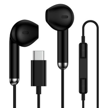 Imagem de Fones de ouvido USB C com fio para Samsung Galaxy A17 S25 Ultra S25 S24 FE S23 A16 A56 A15 5G A55 Z Fold7 Flip7 iPhone 17 16e 16 Pro Max 15 iPad Pixel 10 9a 9 Tipo C Fones de ouvido com controle de