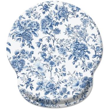 Imagem de Hancynir Mouse pad ergonômico floral com descanso de pulso, suporte de pulso de gel, mouse pad para jogos de computador com base de poliuretano antiderrapante para alívio da dor para acessórios de