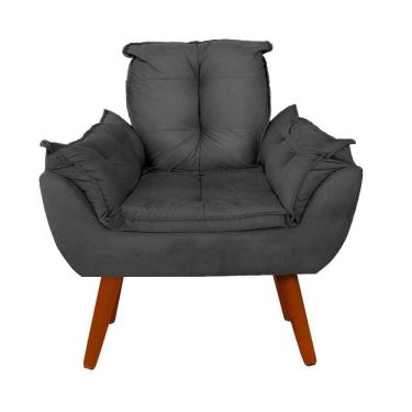 Imagem de Poltrona Cadeira Impala 1 Lugar Suede Cinza Pés Palito