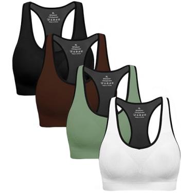 Imagem de Sutiã esportivo nadador feminino com enchimentos – regata atlética de alto impacto para ioga e treino, Preto, marrom, verde, branco, M