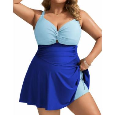 Imagem de Vestido de banho feminino Hanna Nikole plus size azul claro+azul royal