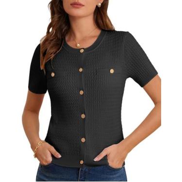 Imagem de Suéter de cardigã GRACE KARIN de manga curta para mulheres preto