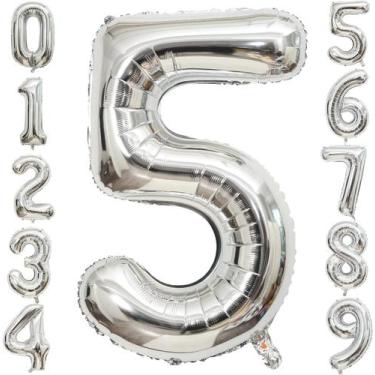 Imagem de Balão de letras de prata grande de 40 polegadas, Alphabet Lett - HUOGU