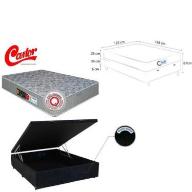 Imagem de Conjunto Box Baú Viúva 128x188 Colchão Castor D33 Sleep Max Espuma Fir