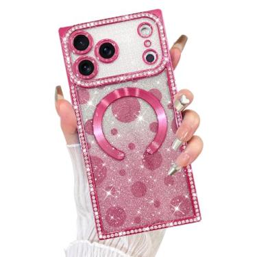 Imagem de Fiyart Capa projetada para iPhone 17 Pro Max, linda estampa de bolinhas compatível com proteção de câmera MagSafe com glitter magnético estético à prova de choque para mulheres e meninas 17,5 cm