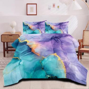 Imagem de Conjunto de edredom Coutuechen azul roxo mármore queen size - CCoutueC