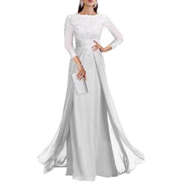 Imagem de Vestido Geforsp branco para a mãe do noivo com mangas tamanho 8