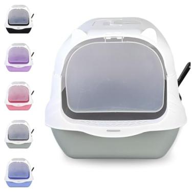 Imagem de Caixa De Areia Fechada Gato Autolimpante Grande Pá Inclusa Plástico 36x36x49cm Fácil Montar Casas Apartamentos Caixa De Areia Para Gatos(Branco/Cinza)