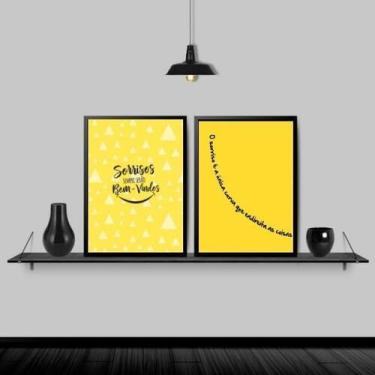 Imagem de Kit 2 Quadros Dentista Sorriso Amarelo 33X24Cm Preta - Quadros On-Line