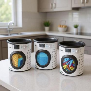 Imagem de Kit Pote Hermético Porta Sabão em Pó Multiuso Redondo Lavanderia 1,6kg