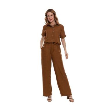Imagem de Conjunto Feminino Casual Elegante em Duna Twill, Camisa e Calça Larga 