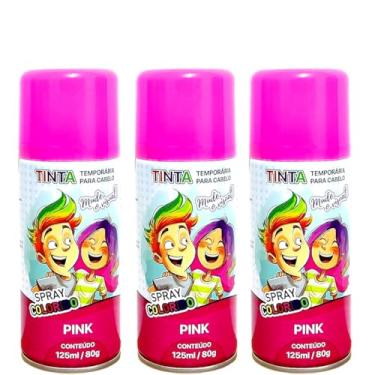 Imagem de Tinta Spray Para Festa Dia das Crianças Cabelo Maluco Lavável Carnaval Infantil Halloween (Rosa, 3 Unidades)