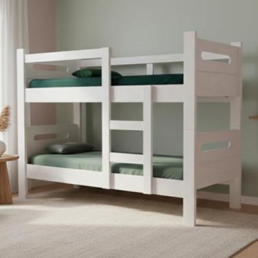 Imagem de Beliche Compacta 2 Em 1 Vira Duas Camas Solteiro Em MDF Reforçado Design Moderno E Sofisticado (Branco)