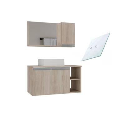 Imagem de Conjunto Gabinete Banheiro Virtus 80cm TAMPO VIDRO (gabinete + cuba + espelheira+ tampo vidro)(Madeirado Inteiro)