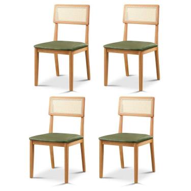 Imagem de Kit 4 Cadeiras de Jantar com Encosto de Telinha Ava Verde/Marrom
