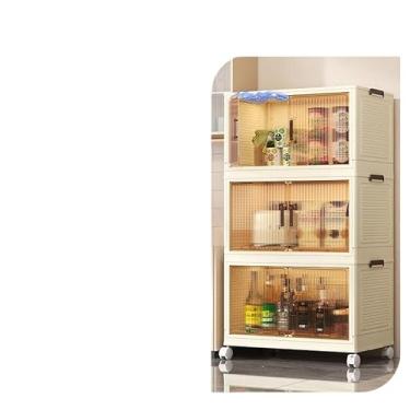 Imagem de Armário Dobrável com Rodinhas 40cm - Caixa Armazenamento Multiuso para Cozinha e Quarto | Gabinete com Rodízios e Porta Magnética(40cm(3transparent brown))