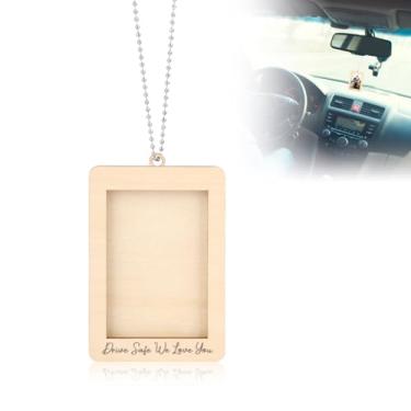 Imagem de lasuroa Moldura para pendurar no espelho retrovisor, moldura de madeira para pendurar em memória de 9,9 x 6,8 x 0,8 cm, enfeite de suporte de moldura de carro pequeno, porta-retrato para dirigir