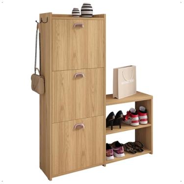 Imagem de Sapateira Vertical 3 Gavetas Banco Prateleira Sapatos Gancho Bolsa Hall Entrada Quarto Dakota - Hanover - Rpm