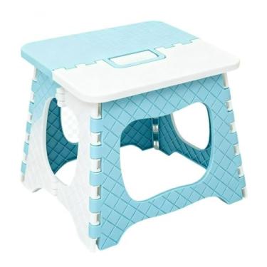 Imagem de Cadeira Dobrável De Plástico Resistente Durável Suporta 50kg Para Sala Camping Uso Diário(AZUL)