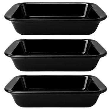 Imagem de Kit 3 Travessa Refratária Cerâmica Retangular Assadeira para Servir Multiuso Forno, Micro-ondas, Restaurantes Self Service (Preto, 1150 ml)