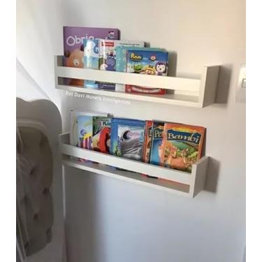 Imagem de Prateleira Infantil – Kit com 2 Peças de 60 cm | Porta Livros e Brinquedos de Parede | MDF Premium Fosco Branco