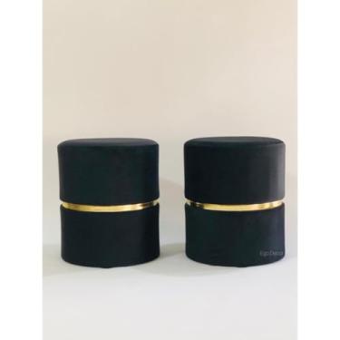 Imagem de Kit 2 Puff Redondo Luxo Provador banqueta Assento Estofado Decora Sala Escritorio Avulso Ou Conjunto(Kit Veludo Preto)